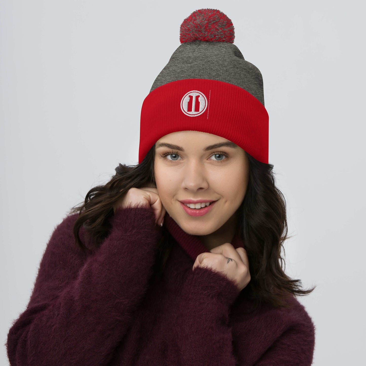 Pom-Pom Beanie Round White Logo